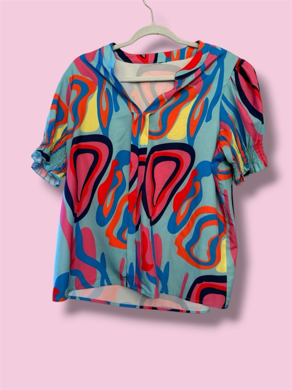 Vibrant Abstract Print Short Sleeve Blouse - Multi Color